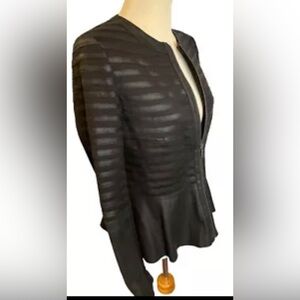 Neiman Marcus Bagatelle Black Leather Striped Peplum Jacket Women’s Sz. M